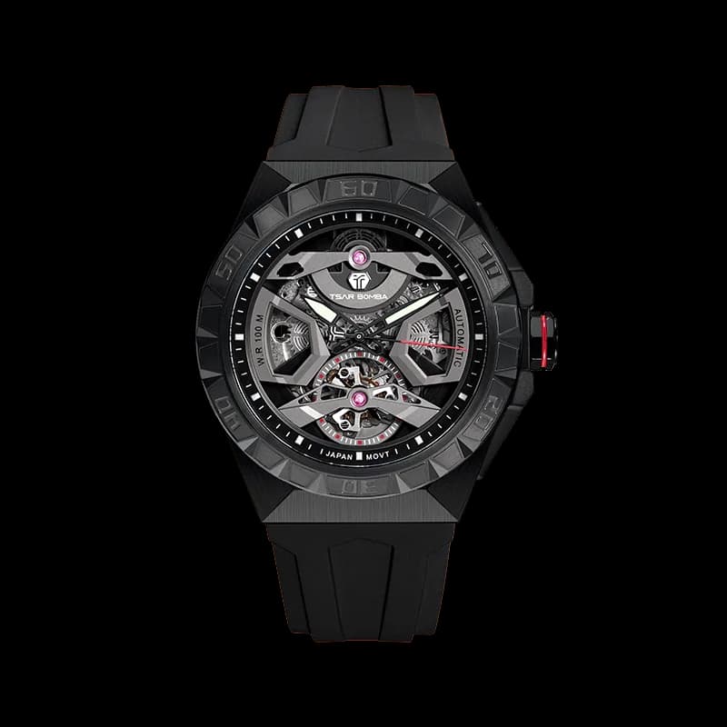 TSAR BOMBA Elemental Series Black Men's Automatic Mechanical Watch – Stainless Steel Bezel & Case, Skeleton Dial, Sapphire Crystal, Fluororubber Strap, 100M Water Resistance, A+ Luminous — photo 1 of 1