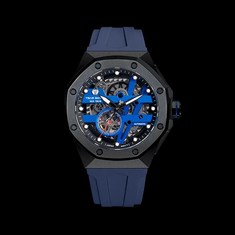 TSAR BOMBA Elemental Series Blue Men's Automatic Mechanical Watch – Stainless Steel Bezel & Case, Skeleton Dial, Sapphire Crystal, Fluororubber Strap, 100M Water Resistance, A+ Luminous — photo 1 of 1