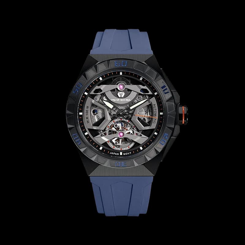 TSAR BOMBA Elemental Series Blue Men's Automatic Mechanical Watch – Stainless Steel Bezel & Case, Skeleton Dial, Sapphire Crystal, Fluororubber Strap, 100M Water Resistance, A+ Luminous — photo 1 of 1