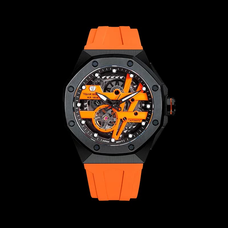 TSAR BOMBA Elemental Series Orange Black Men's Automatic Mechanical Watch – Stainless Steel Bezel & Case, Skeleton Dial, Sapphire Crystal, Fluororubber Strap, 100M Water Resistance, A+ Luminous — photo 1 of 1
