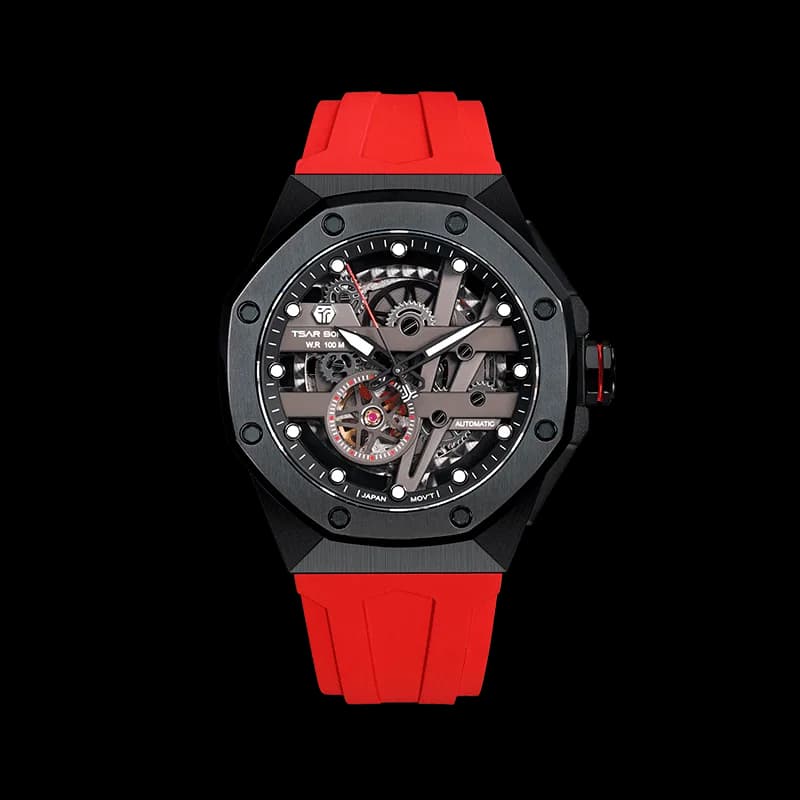 TSAR BOMBA Elemental Series Red Men's Automatic Mechanical Watch – Stainless Steel Bezel & Case, Skeleton Dial, Sapphire Crystal, Fluororubber Strap, 100M Water Resistance, A+ Luminous — photo 1 of 1