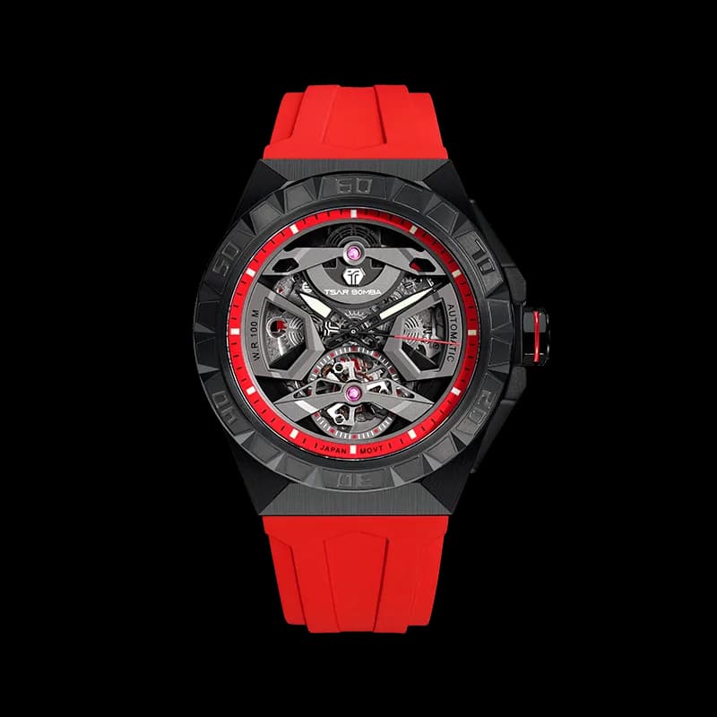 TSAR BOMBA Elemental Series Red Men's Automatic Mechanical Watch – Stainless Steel Bezel & Case, Skeleton Dial, Sapphire Crystal, Fluororubber Strap, 100M Water Resistance, A+ Luminous — photo 1 of 1