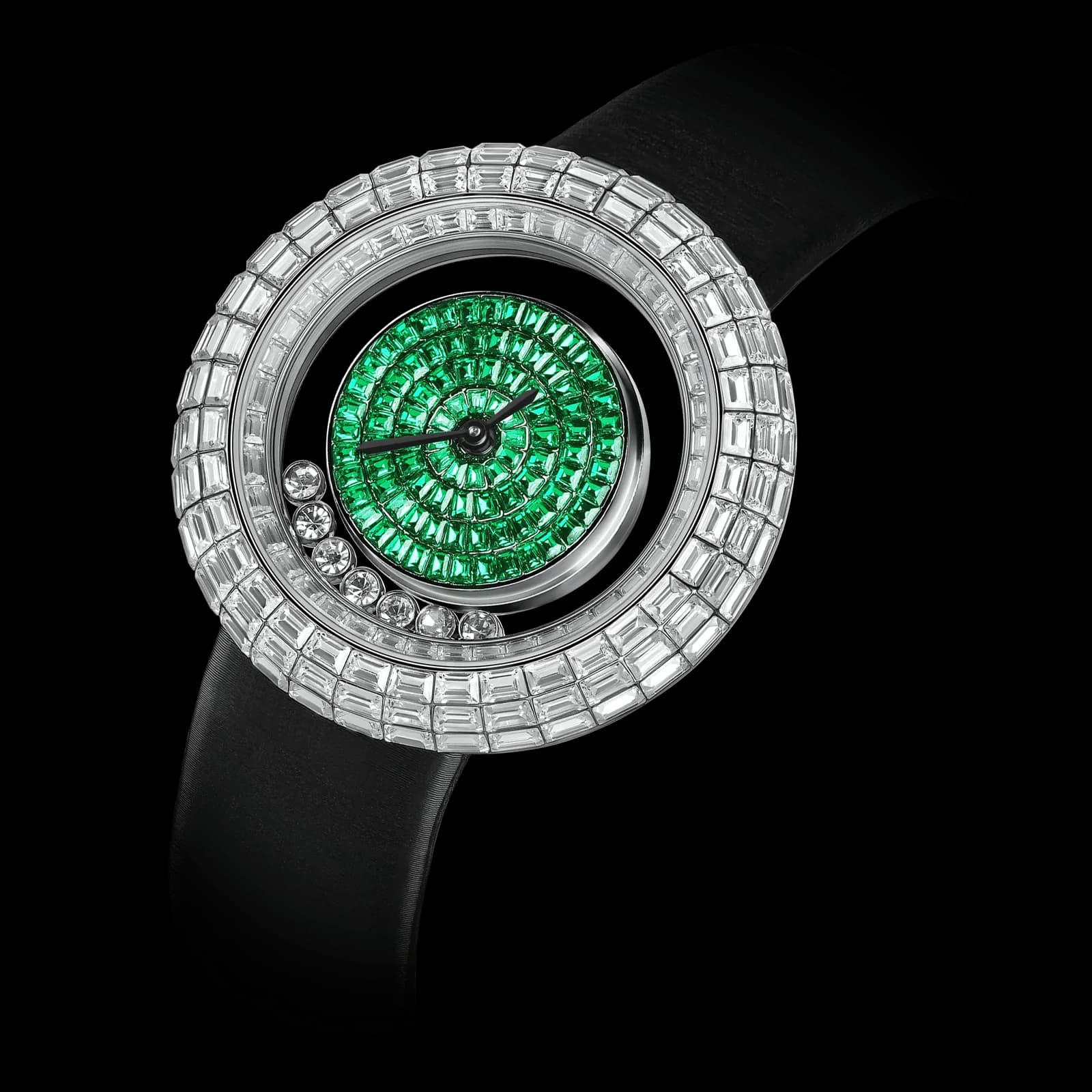 TSAR BOMBA Luxury Women's Watch | Black Green | Nucleus Femme 01 | Full Diamond Pave Floating Crystal Dial | Elegant Round Jewelry Watch with White Leather Strap