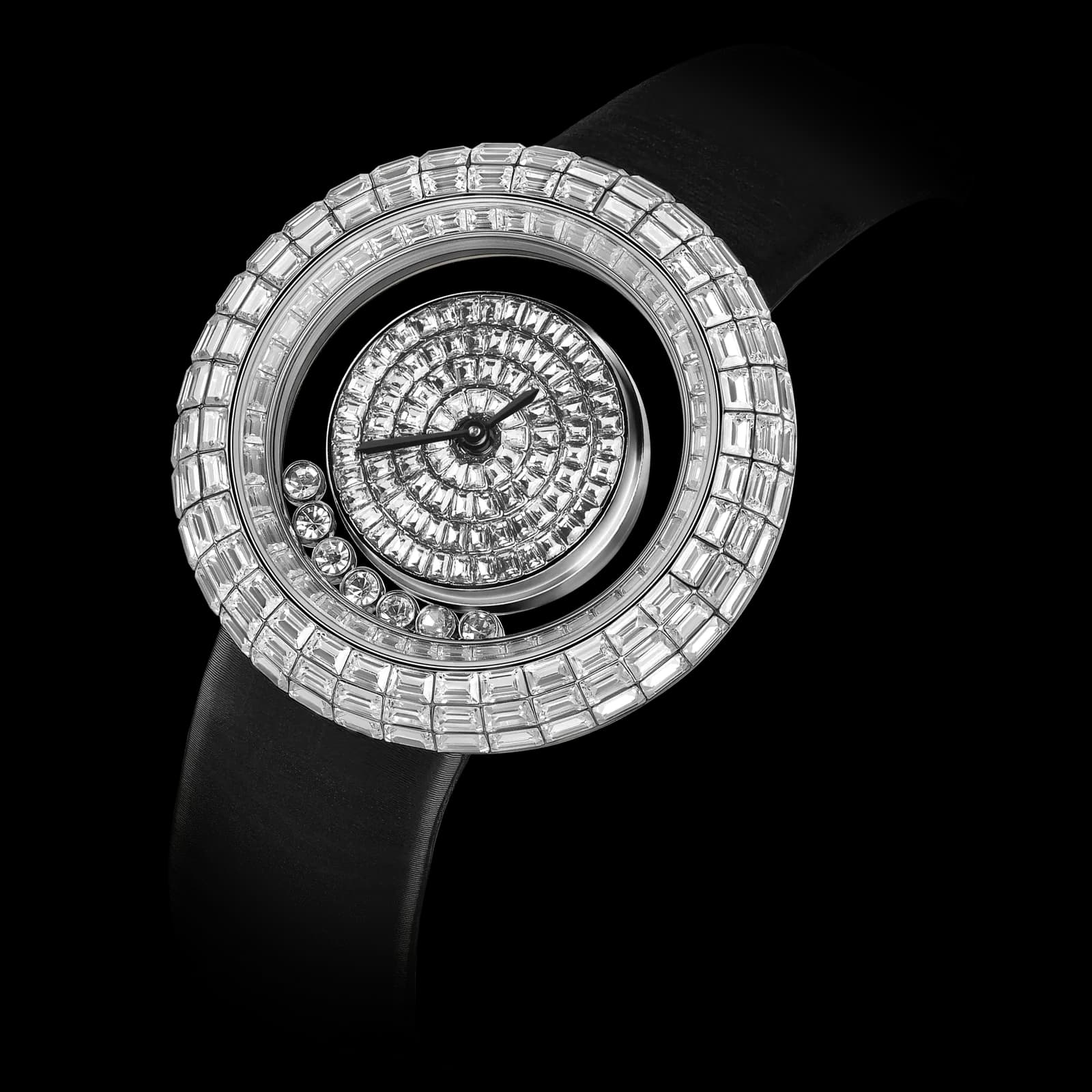 TSAR BOMBA Luxury Women's Watch | Black | Nucleus Femme 01 | Full Diamond Pave Floating Crystal Dial | Elegant Round Jewelry Watch with White Leather Strap