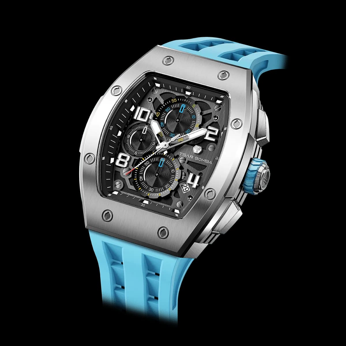 TSAR BOMBA Men's Affordable Luxury Quartz Watch | Elite Blue | Tonneau Case | Epson Quartz Movement | 5ATM Waterproof | Fluororubber Strap | Elemental TB8224Q — photo 1 of 1