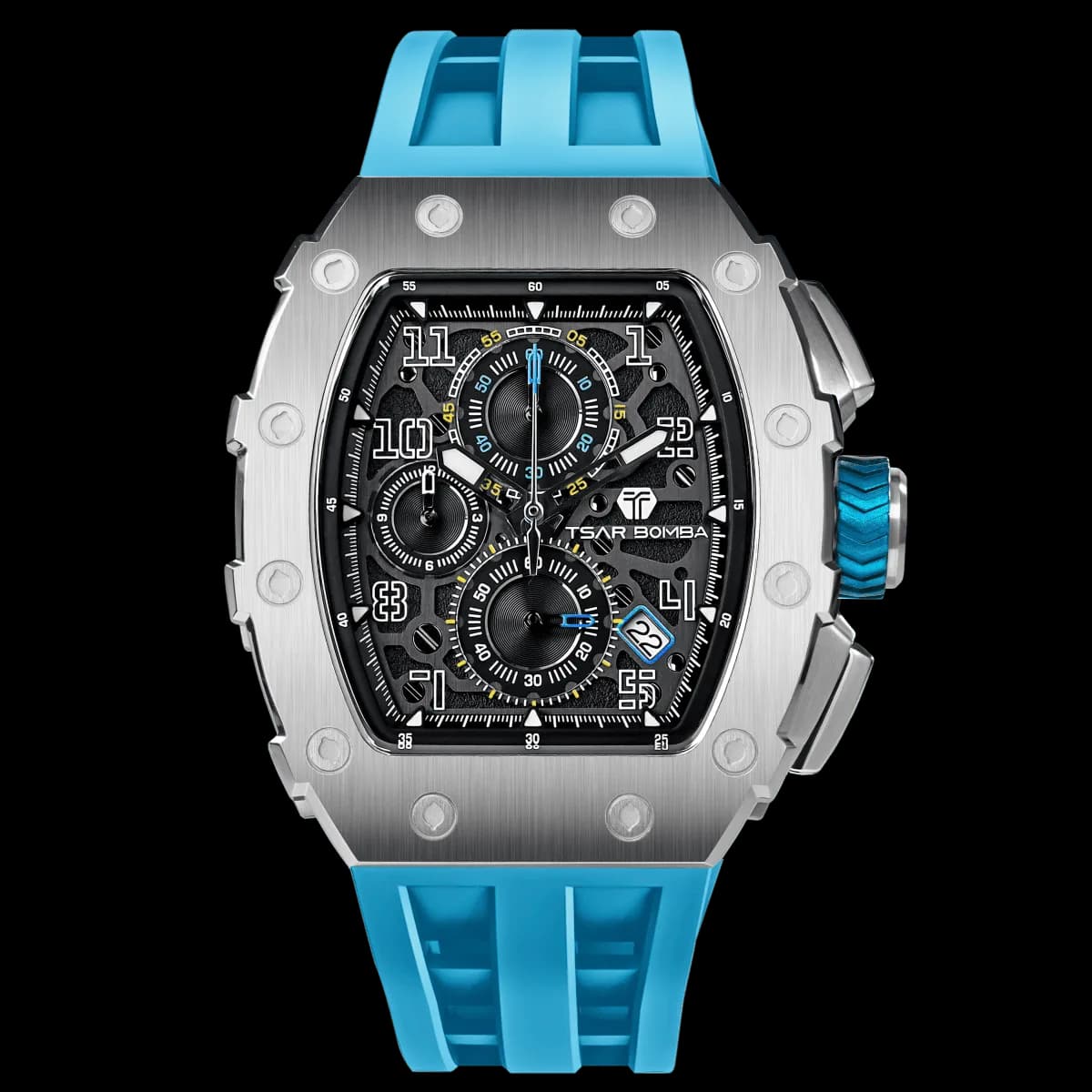TSAR BOMBA Men's Affordable Luxury Quartz Watch | Elite Blue | Tonneau Case | Seiko Quartz Movement | 5ATM Waterproof Silicone Strap | Elemental TB8204Q — photo 1 of 1