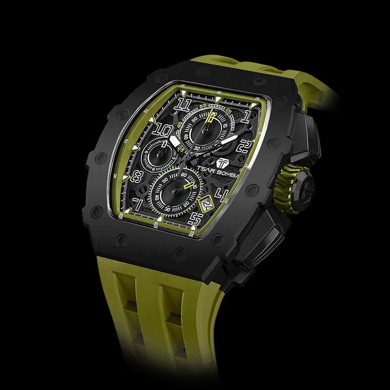 TSAR BOMBA Men's Affordable Luxury Quartz Watch | Olive Green | Tonneau Case | Seiko Quartz Movement | 5ATM Waterproof Silicone Strap | Elemental TB8204Q — photo 1 of 1