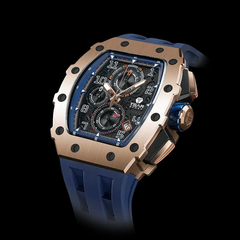 TSAR BOMBA Men's Affordable Luxury Quartz Watch | Silver Black | Tonneau Case | Seiko Quartz Movement | 5ATM Waterproof Silicone Strap | Elemental TB8204Q — photo 1 of 1