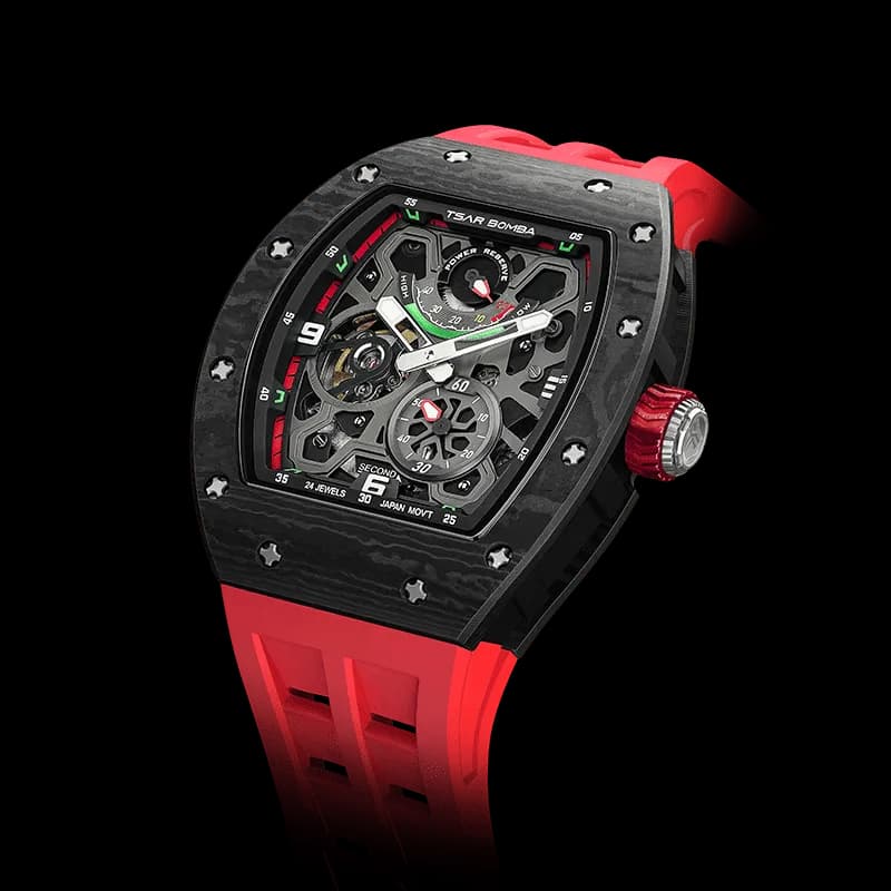 TSAR BOMBA Men's Automatic Luxury Sport Watch | Carbon Fiber Red | Elemental TB8212 | 42.5mm | Ceramic & Carbon Fiber — photo 1 of 1