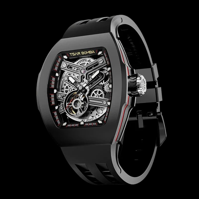 TSAR BOMBA Men's Automatic Skeleton Watch | Interchangeable Luxury Design | Black | Atomic TB8218 | Fluororubber — photo 1 of 1