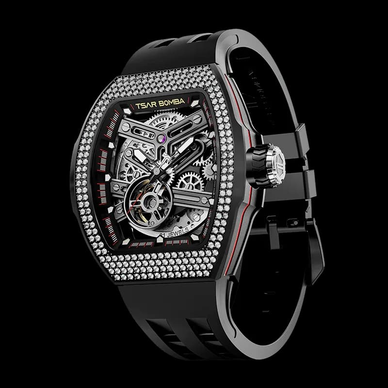 TSAR BOMBA Men's Automatic Skeleton Watch | Interchangeable Luxury Design | Black | Atomic TB8218 | Cubic Zirconia — photo 1 of 1