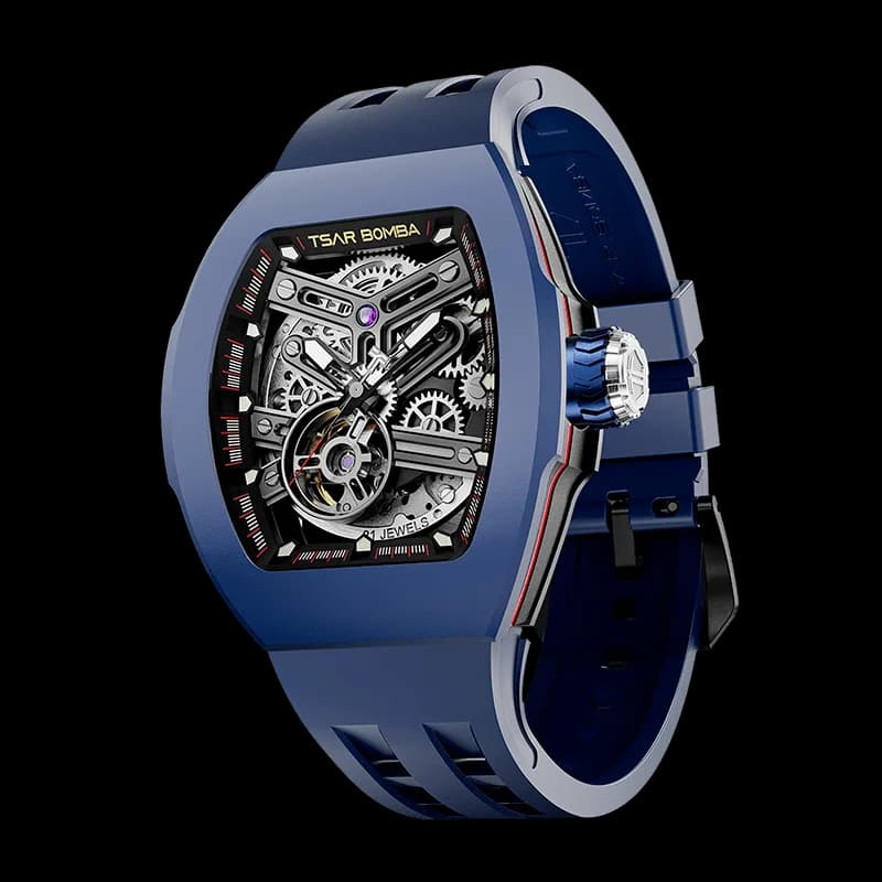 TSAR BOMBA Men's Automatic Skeleton Watch | Interchangeable Luxury Design | Blue | Atomic TB8218 | Fluororubber — photo 1 of 1