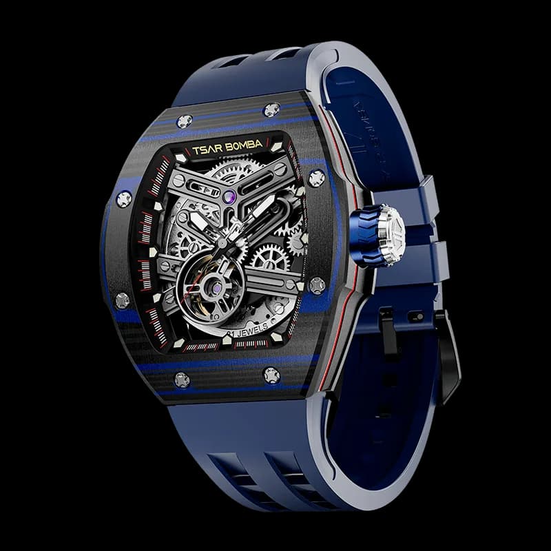 TSAR BOMBA Men's Automatic Skeleton Watch | Interchangeable Luxury Design | Blue | Atomic TB8218 | Carbon Fiber — photo 1 of 1