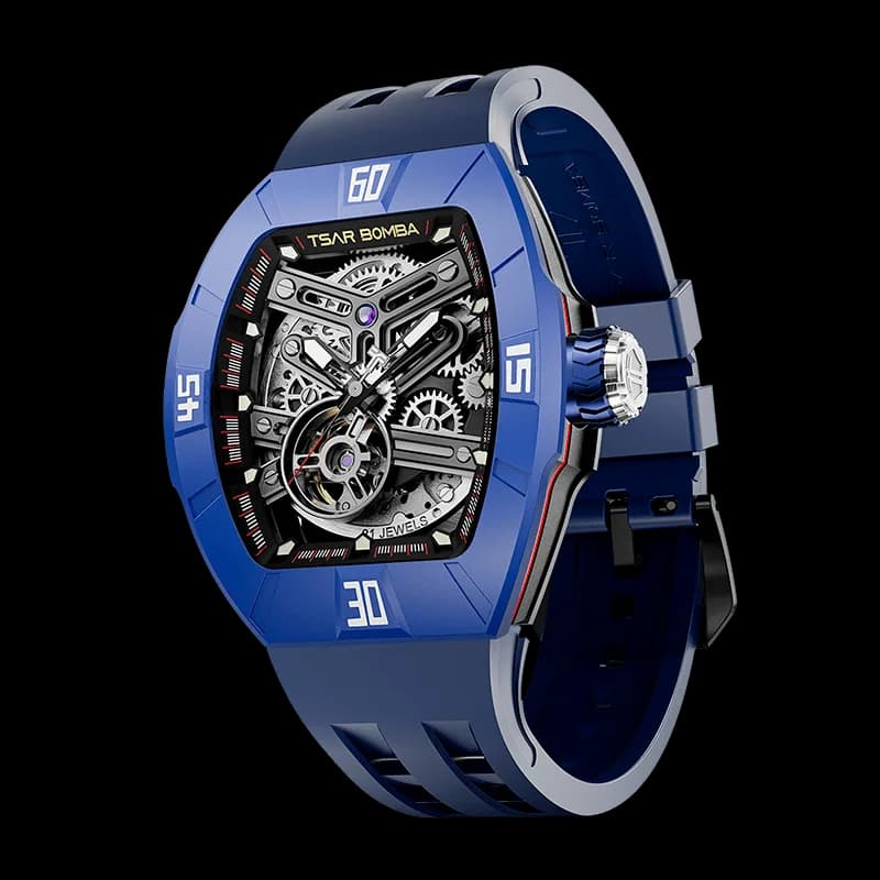 TSAR BOMBA Men's Automatic Skeleton Watch | Interchangeable Luxury Design | Dynamic Blue | Atomic TB8218 | Fluororubber — photo 1 of 1