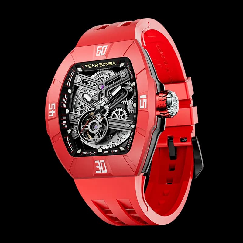TSAR BOMBA Men's Automatic Skeleton Watch | Interchangeable Luxury Design | Dynamic Red | Atomic TB8218 | Fluororubber — photo 1 of 1