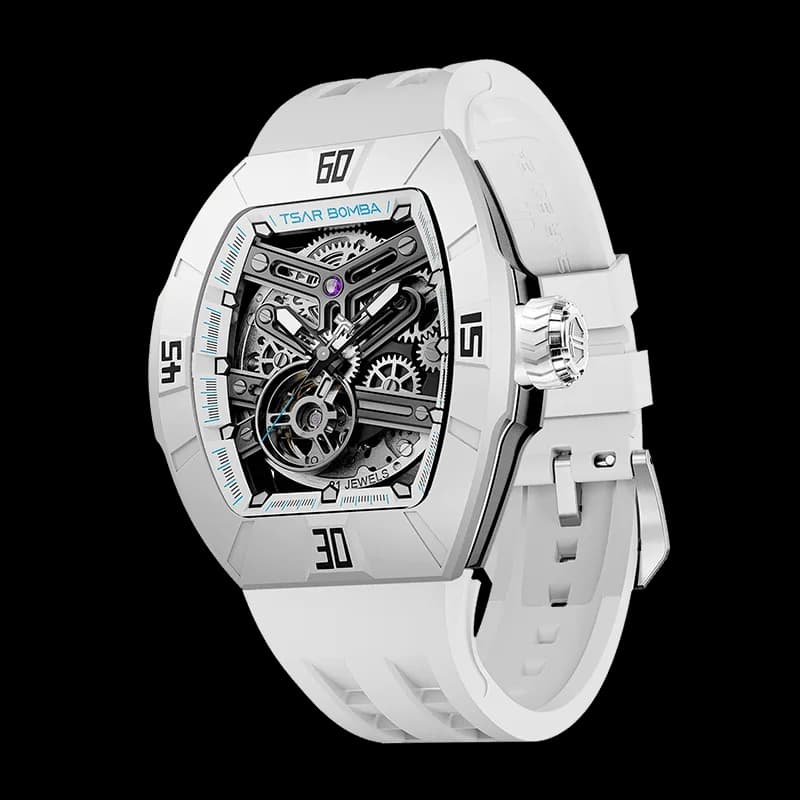 TSAR BOMBA Men's Automatic Skeleton Watch | Interchangeable Luxury Design | Dynamic White | Atomic TB8218 | Fluororubber — photo 1 of 1
