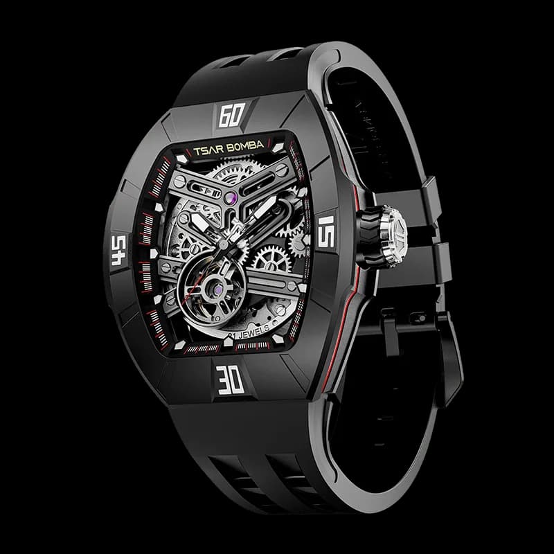 TSAR BOMBA Men's Automatic Skeleton Watch | Interchangeable Luxury Design | Dynamic Black | Atomic TB8218 | Fluororubber — photo 1 of 1