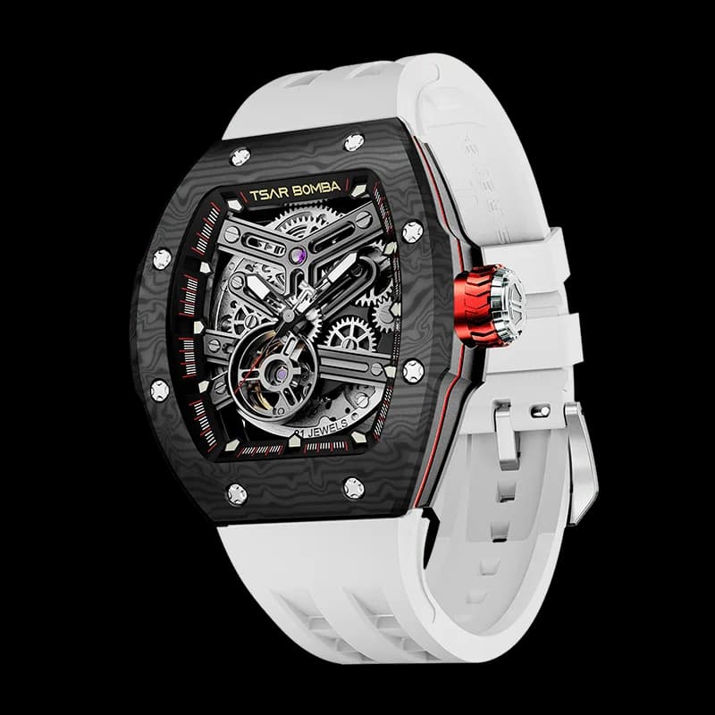 TSAR BOMBA Men's Automatic Skeleton Watch | Interchangeable Luxury Design | Elite White | Atomic TB8218 | Carbon Fiber — photo 1 of 1