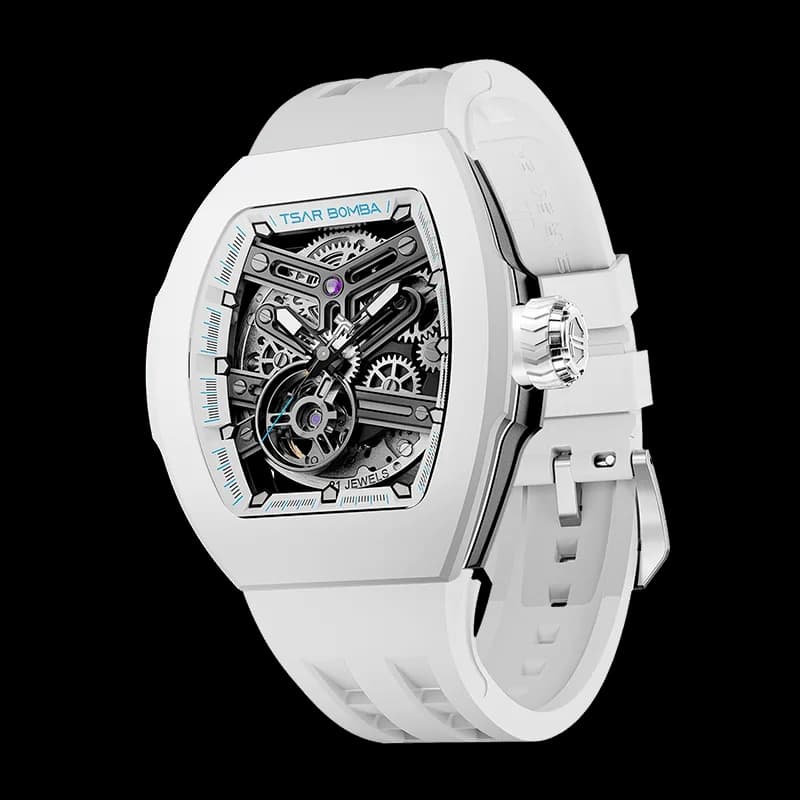 TSAR BOMBA Men's Automatic Skeleton Watch | Interchangeable Luxury Design | Full White | Atomic TB8218 | Fluororubber — photo 1 of 1