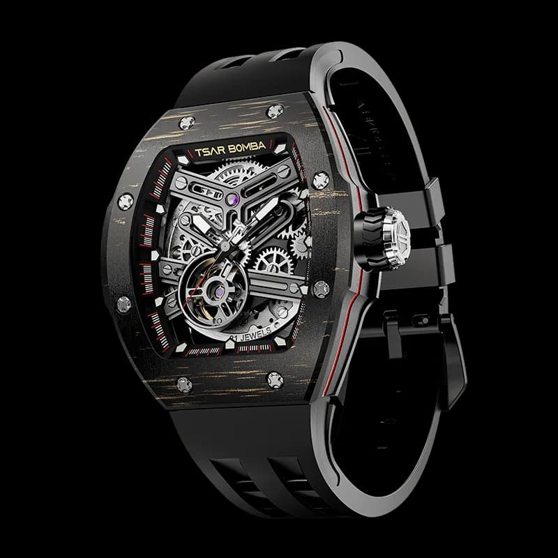 TSAR BOMBA Men's Automatic Skeleton Watch | Interchangeable Luxury Design | Gold | Atomic TB8218 | Carbon Fiber — photo 1 of 1