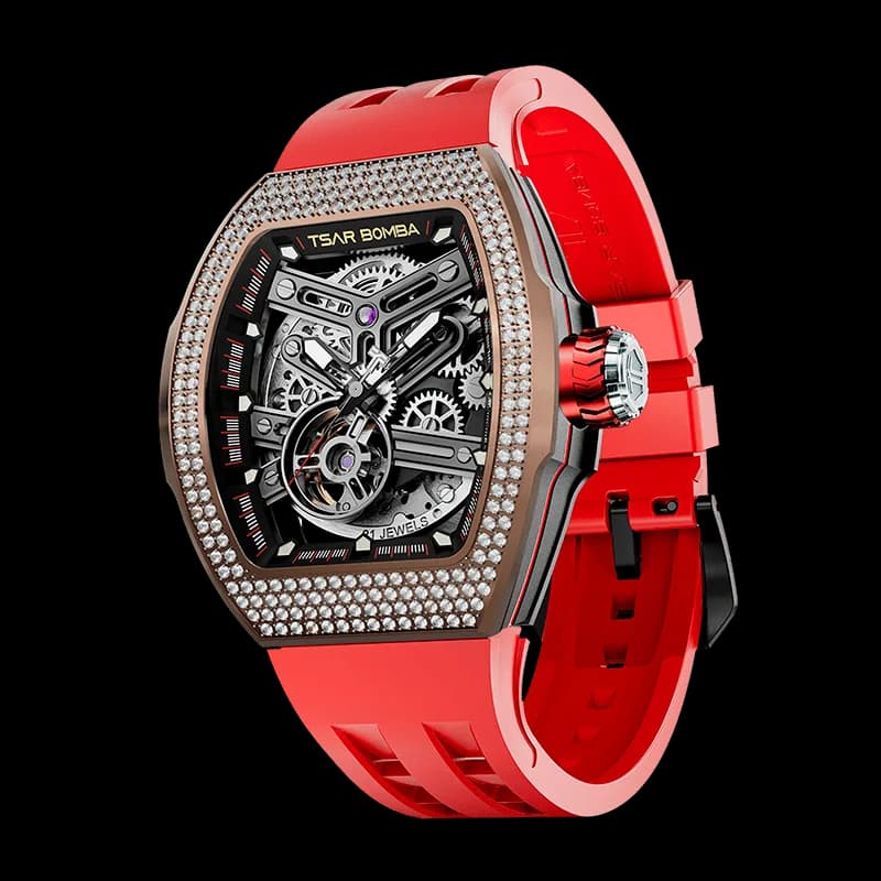 TSAR BOMBA Men's Automatic Skeleton Watch | Interchangeable Luxury Design | Red | Atomic TB8218 | Cubic Zirconia — photo 1 of 1