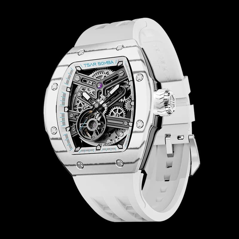 TSAR BOMBA Men's Automatic Skeleton Watch | Interchangeable Luxury Design | White | Atomic TB8218 | Carbon Fiber — photo 1 of 1