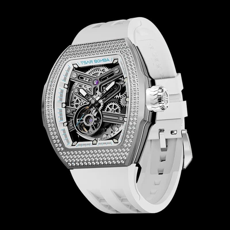 TSAR BOMBA Men's Automatic Skeleton Watch | Interchangeable Luxury Design | White | Atomic TB8218 | Cubic Zirconia — photo 1 of 1