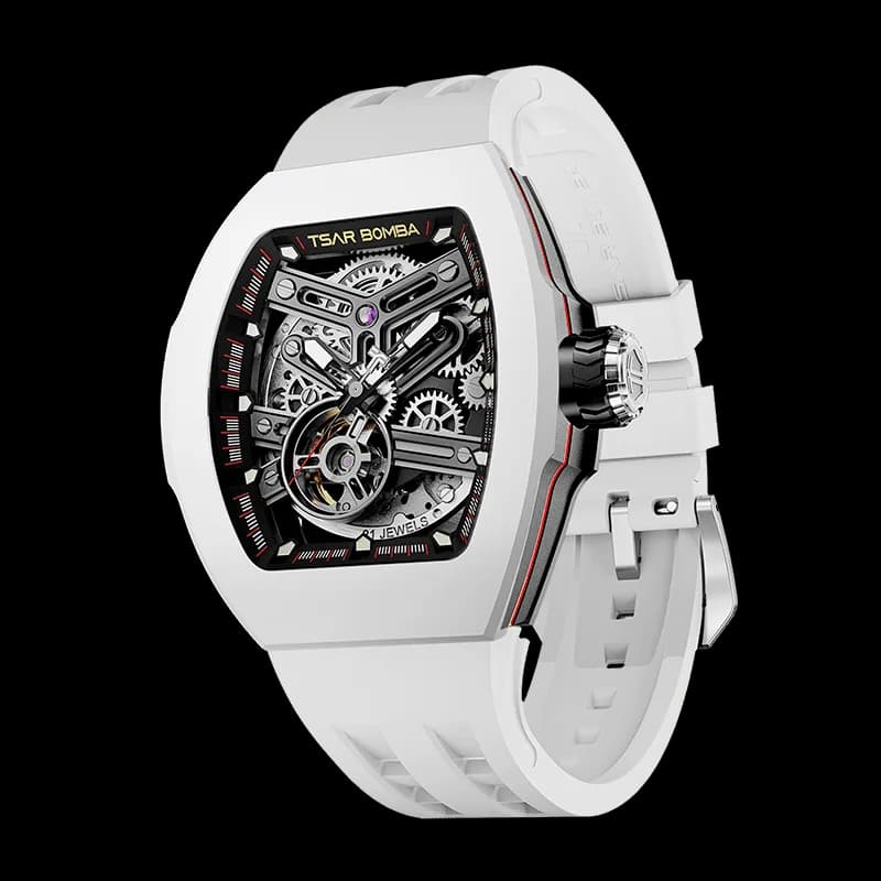 TSAR BOMBA Men's Automatic Skeleton Watch | Interchangeable Luxury Design | White with Black Dial | Atomic TB8218 | Fluororubber — photo 1 of 1