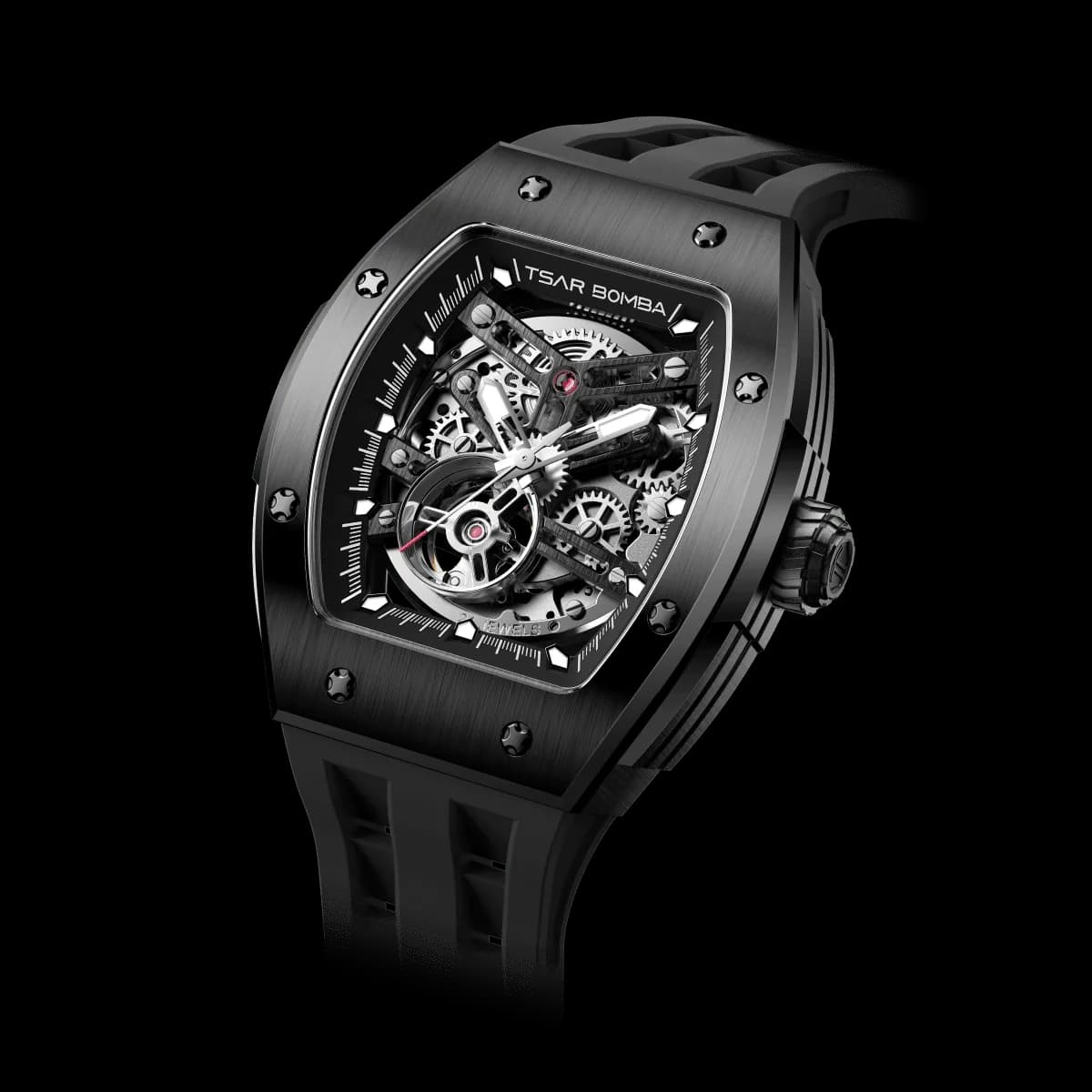 TSAR BOMBA Men's Automatic Watch | Black | Stainless Steel Case | Japanese Mechanical Skeleton Movement | Luxury Sport Wristwatch | Elemental TB8228A — photo 1 of 1