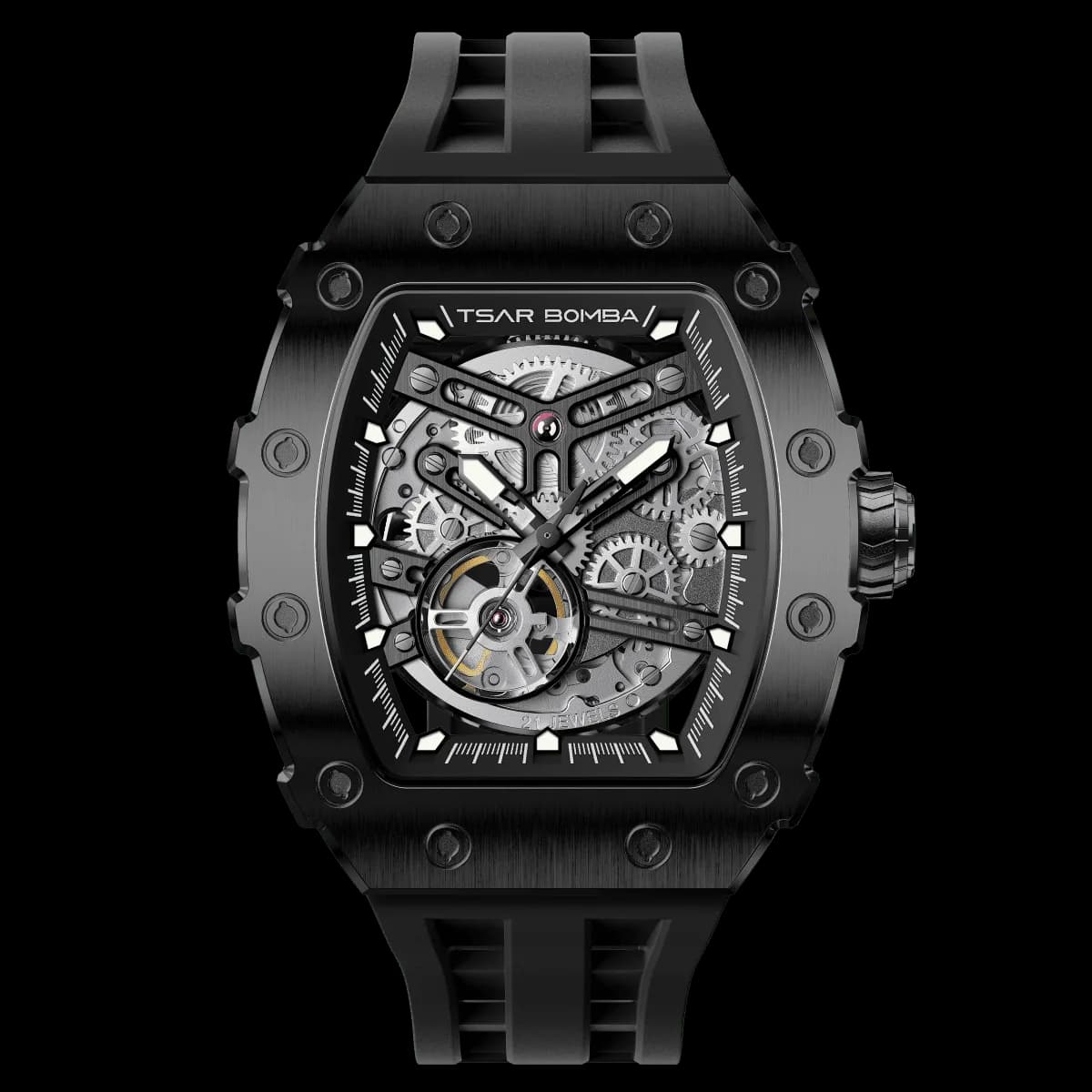 TSAR BOMBA Men's Automatic Watch | Black | Stainless Steel Case | Japanese Mechanical Skeleton Movement | Luxury Sport Wristwatch | Elemental TB8208A — photo 1 of 1