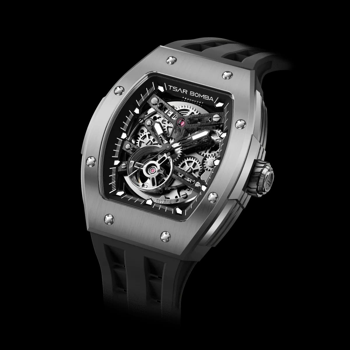TSAR BOMBA Men's Automatic Watch | Black | Stainless Steel Case | Titanium Bezel | Japanese Mechanical Skeleton Movement | Luxury Sport Wristwatch | Elemental TB8228T — photo 1 of 1