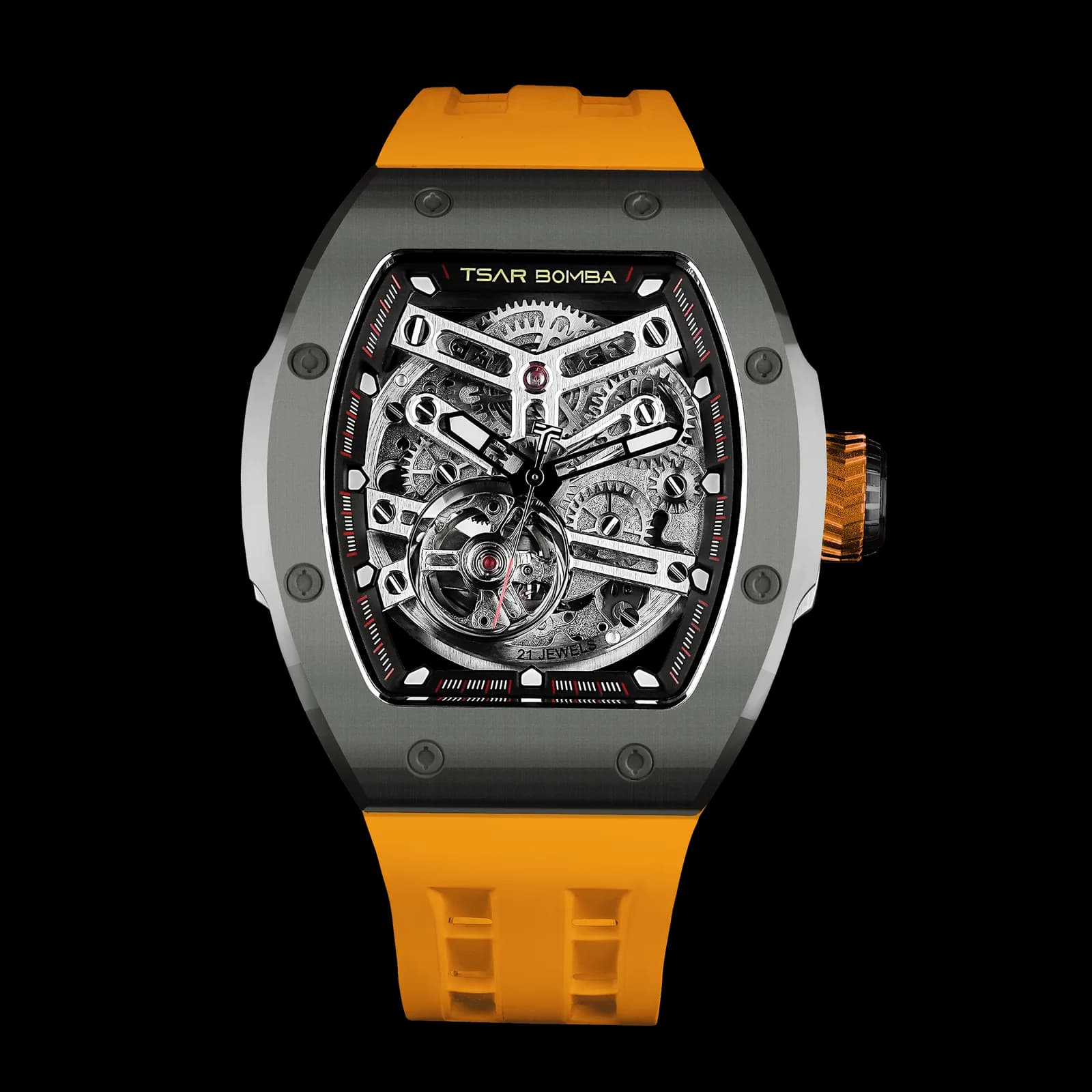 TSAR BOMBA Men's Automatic Watch | Dark Green & Yellow | Skeleton Mechanical Wristwatch | Stainless Steel Case | 5ATM Waterproof Luxury Sports Watch | Atomic TB8218 — photo 1 of 1