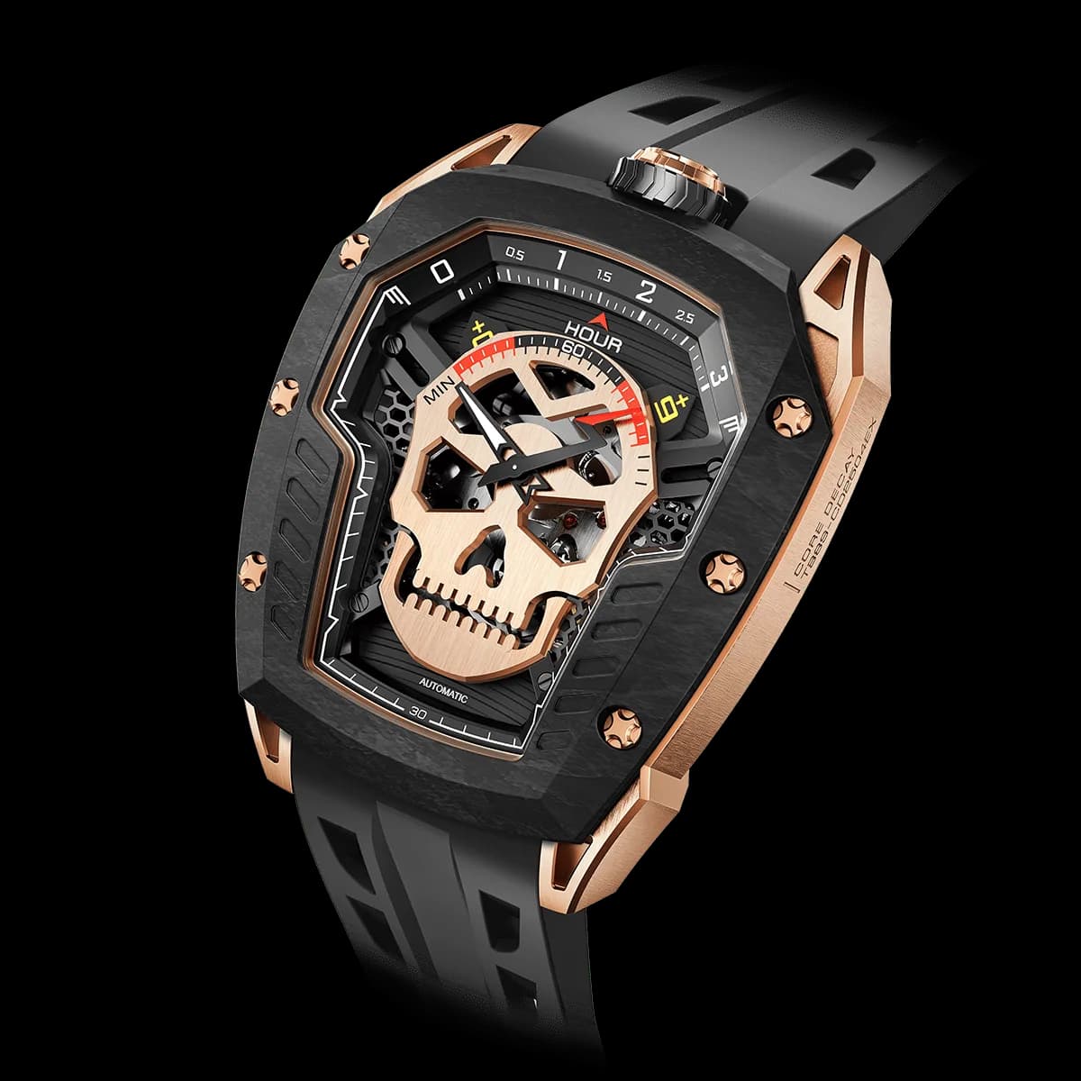 TSAR BOMBA Men's Automatic Watch | Gold | Stainless Steel Case | Carbon Fiber Bezel | Japanese Mechanical Skeleton Movement | Luxury Sport Wristwatch | Reactor TB8227 — photo 1 of 1