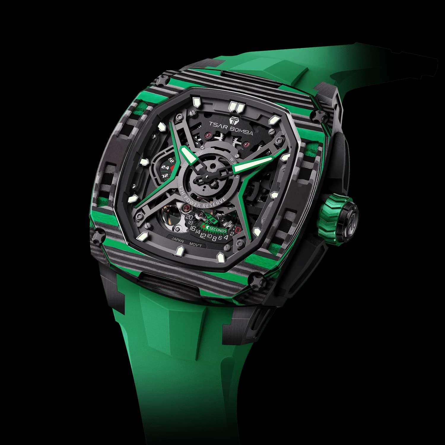 Tsar Bomba Men's Automatic Watch | Green | 42.8mm Carbon Fiber Case | Men's Luxury Timepiece | Dark Matter 5 | TB8605 — photo 1 of 1