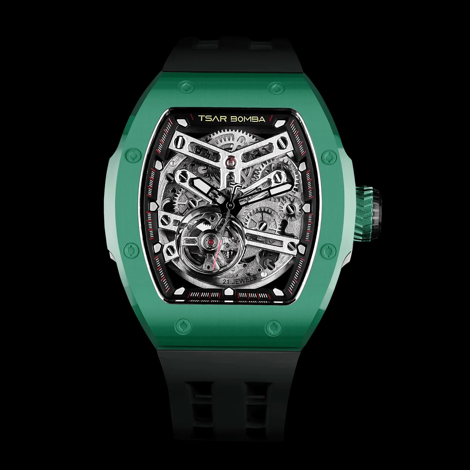 TSAR BOMBA Men's Automatic Watch | Green | Skeleton Mechanical Wristwatch | Stainless Steel Case | 5ATM Waterproof Luxury Sports Watch | Atomic TB8218 — photo 1 of 1