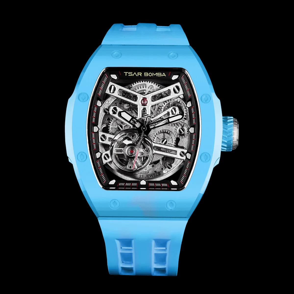 TSAR BOMBA Men's Automatic Watch | Lake Blue | Skeleton Mechanical Wristwatch | Stainless Steel Case | 5ATM Waterproof Luxury Sports Watch | Atomic TB8218 — photo 1 of 1