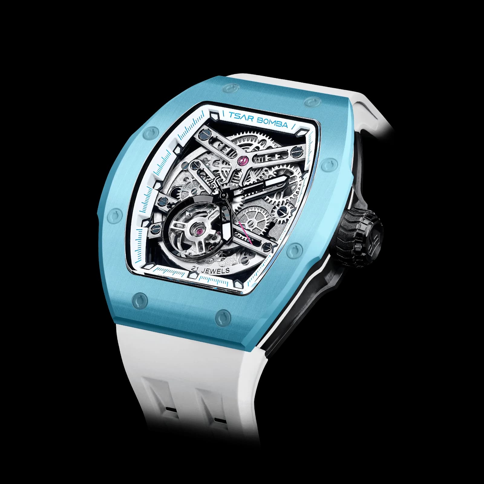 TSAR BOMBA Men's Automatic Watch | Light Blue | Skeleton Mechanical Wristwatch | Stainless Steel Case | 5ATM Waterproof Luxury Sports Watch | Atomic TB8218 — photo 1 of 1