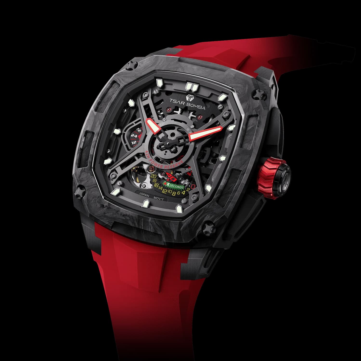 Tsar Bomba Men's Automatic Watch | Red | 42.8mm Carbon Fiber Case | Men's Luxury Timepiece | Dark Matter 5 | TB8605 — photo 1 of 1