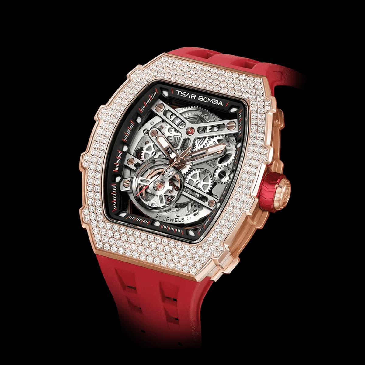 TSAR BOMBA Men's Automatic Watch | Red | Elemental TB8208D | High-Tech Ceramic Bezel | Japanese Mechanical Skeleton Movement | 316L Stainless Steel Tonneau Luxury Sport Watch — photo 1 of 1