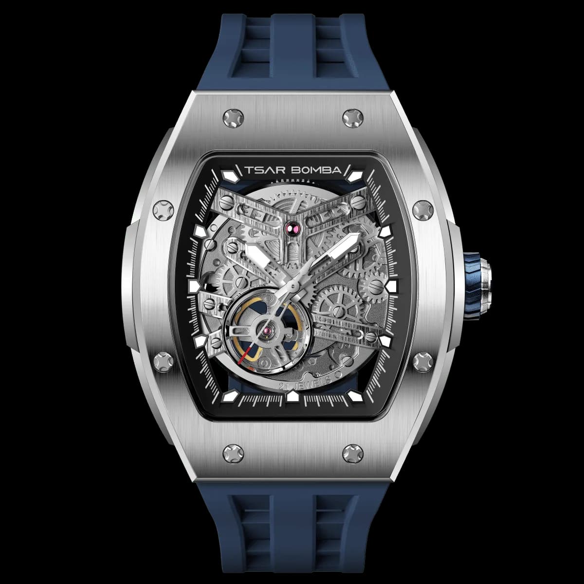 TSAR BOMBA Men's Automatic Watch | Silver Blue | Stainless Steel Case | Japanese Mechanical Skeleton Movement | Luxury Sport Wristwatch | Elemental TB8228A — photo 1 of 1