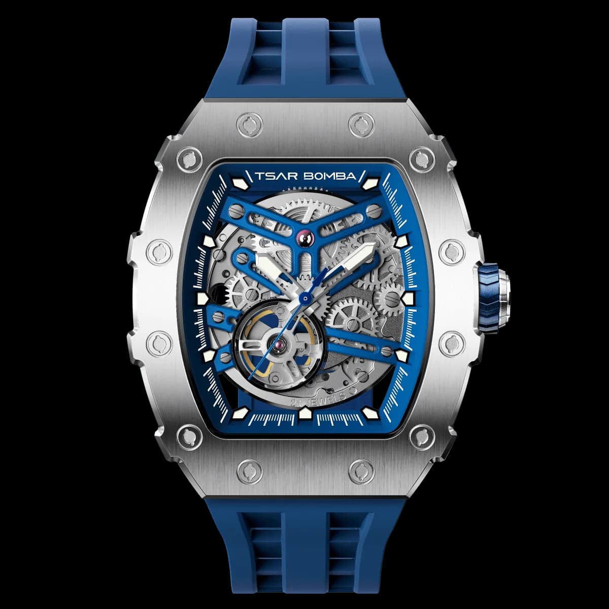 TSAR BOMBA Men's Automatic Watch | Silver Blue | Stainless Steel Case | Japanese Mechanical Skeleton Movement | Luxury Sport Wristwatch | Elemental TB8208A — photo 1 of 1