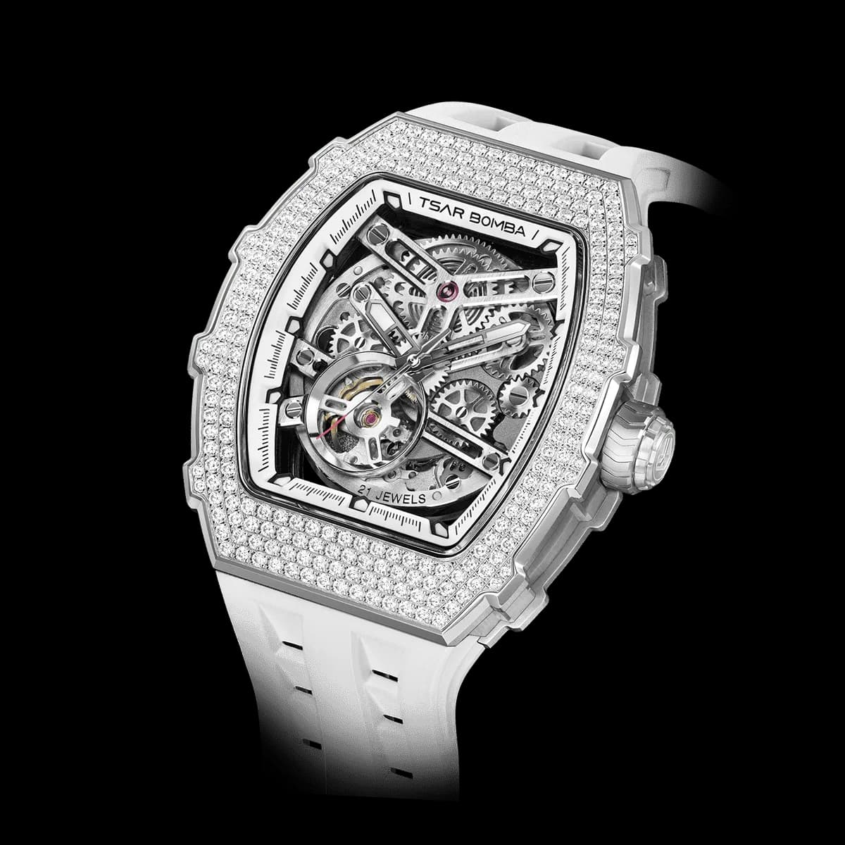 TSAR BOMBA Men's Automatic Watch | White | Elemental TB8208D | High-Tech Ceramic Bezel | Japanese Mechanical Skeleton Movement | 316L Stainless Steel Tonneau Luxury Sport Watch — photo 1 of 1