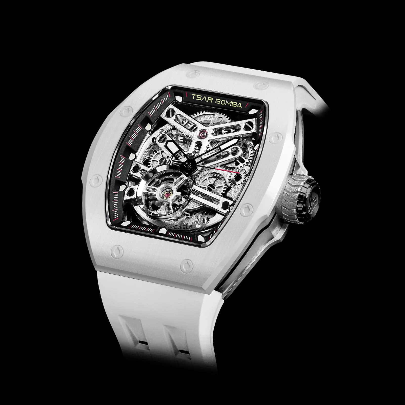 TSAR BOMBA Men's Automatic Watch | White | Skeleton Mechanical Wristwatch | Stainless Steel Case | 5ATM Waterproof Luxury Sports Watch | Atomic TB8218 — photo 1 of 1