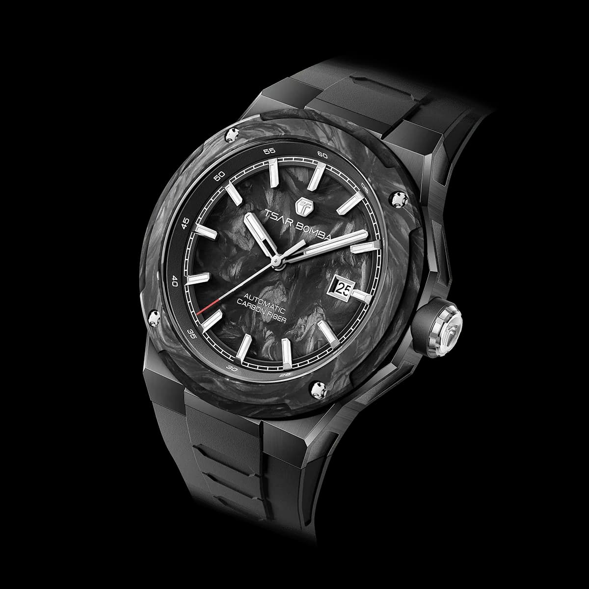 TSAR BOMBA Men's Carbon Fiber Automatic Watch | Carbon Fiber Dial | Black | Electron Series | Miyota Movement | 10ATM Waterproof — photo 1 of 1