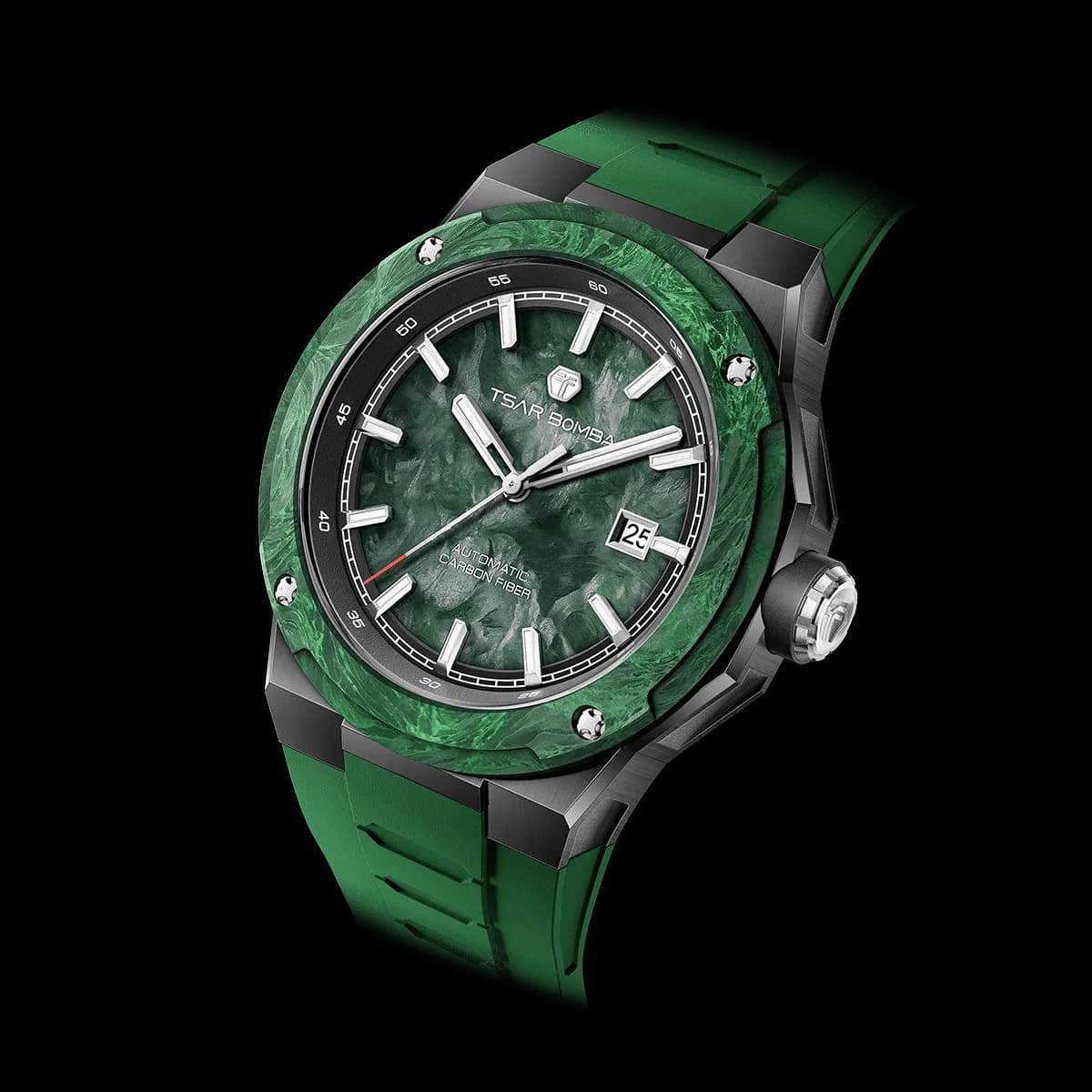 TSAR BOMBA Men's Carbon Fiber Automatic Watch | Carbon Fiber Dial | Green | Electron Series | Miyota Movement | 10ATM Waterproof — photo 1 of 1