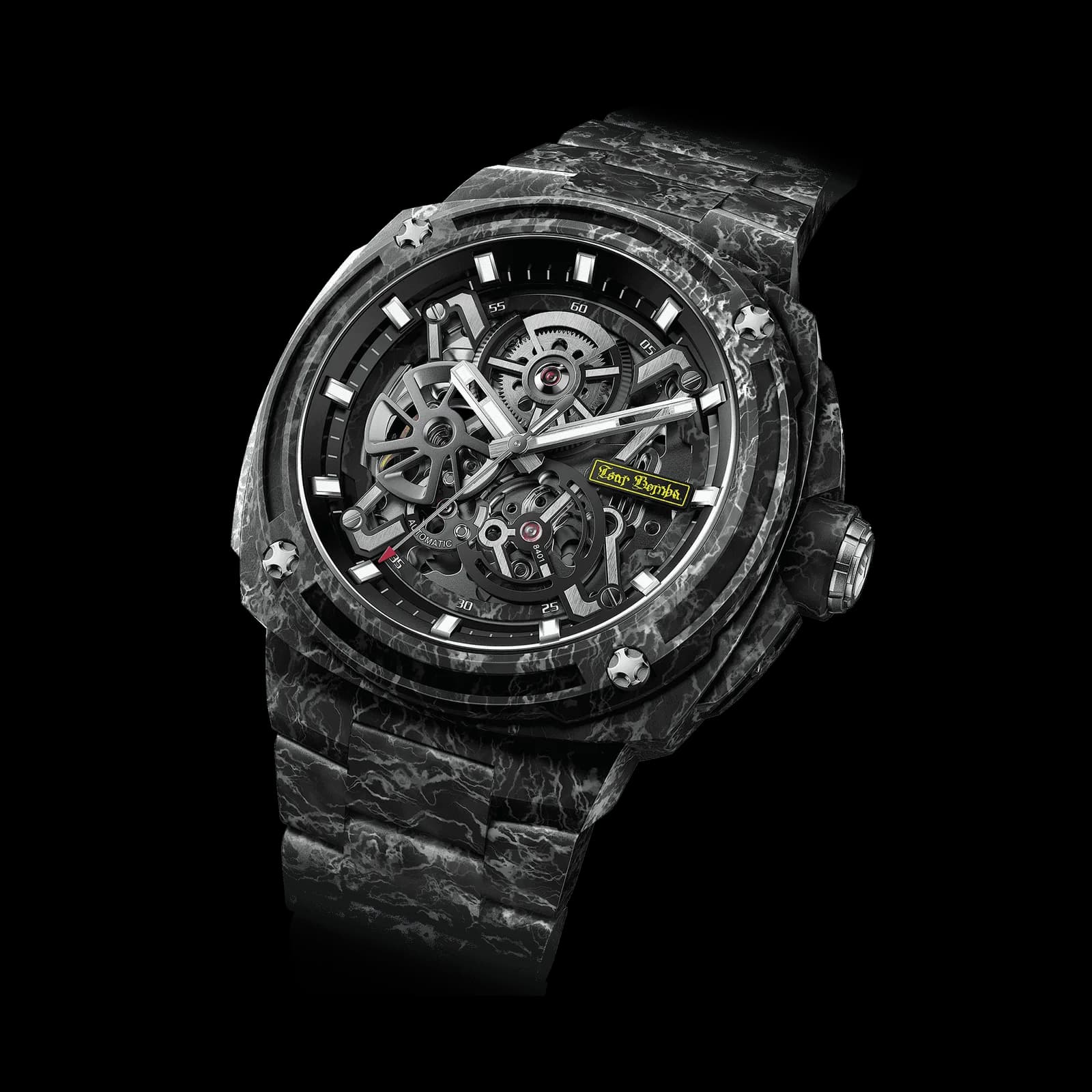TSAR BOMBA Men's Carbon Fiber Automatic Watch | Skeleton Mechanical | Black | Electron Series | Seiko NH72 Movement | 10ATM Waterproof — photo 1 of 1