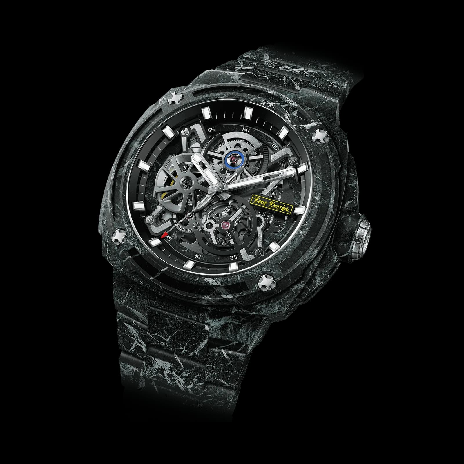 TSAR BOMBA Men's Carbon Fiber Automatic Watch | Skeleton Mechanical | Blue | Electron Series | Seiko NH72 Movement | 10ATM Waterproof — photo 1 of 1