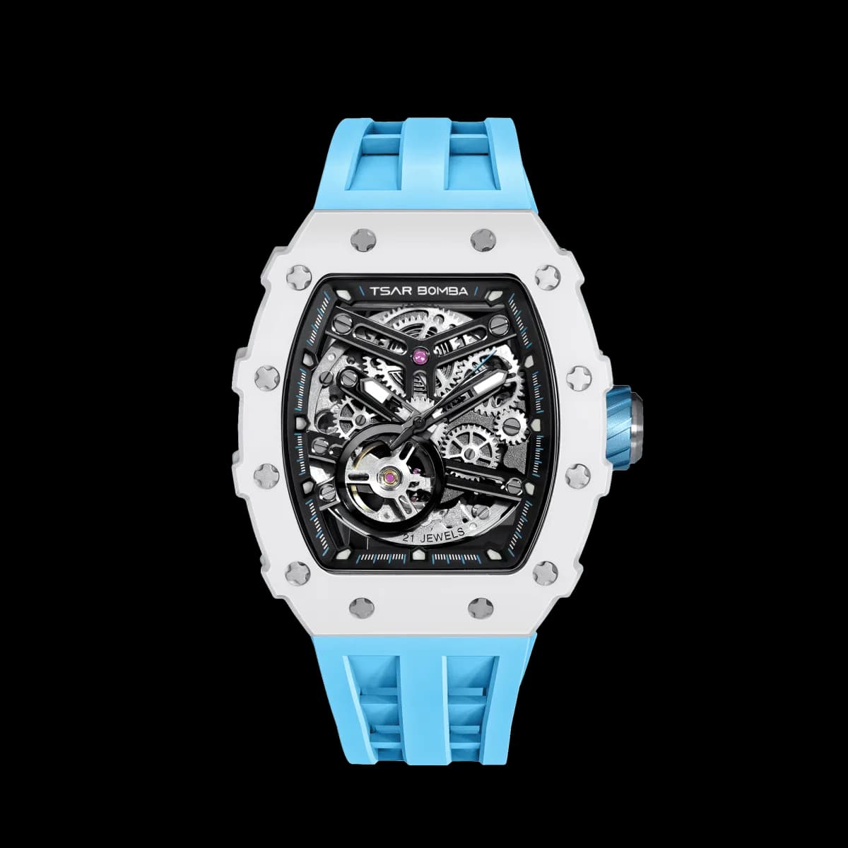 TSAR BOMBA Men's Luxury Ceramic Bezel Skeleton Mechanical Watch | Blue | Elementalal TB8208 | Sapphire Glass 50M Waterproof FKM Rubber Strap — photo 1 of 1