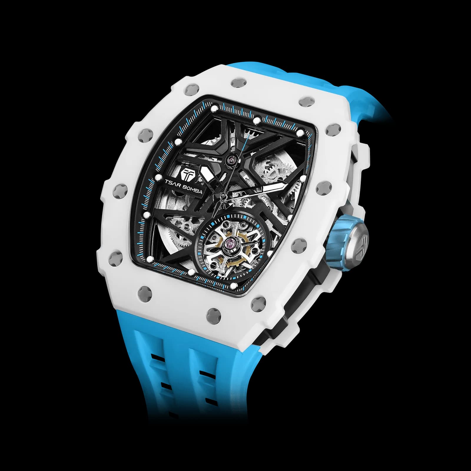 TSAR BOMBA Men's Luxury Ceramic Bezel Skeleton Mechanical Watch | Blue | Elementalal TB8209C | Sapphire Glass 50M Waterproof FKM Rubber Strap — photo 1 of 1