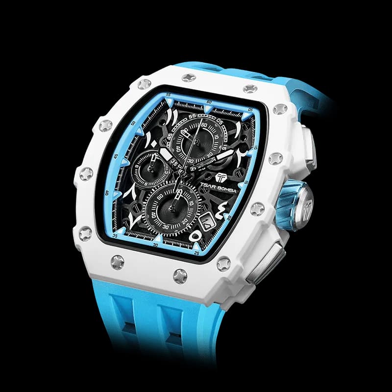 TSAR BOMBA Men's Luxury Quartz Watch | Arab Blue | Bioceramic Tonneau Case | Japanese Quartz Movement | 50M Waterproof Sport Wristwatch for Men | Elemental TB8204B — photo 1 of 1